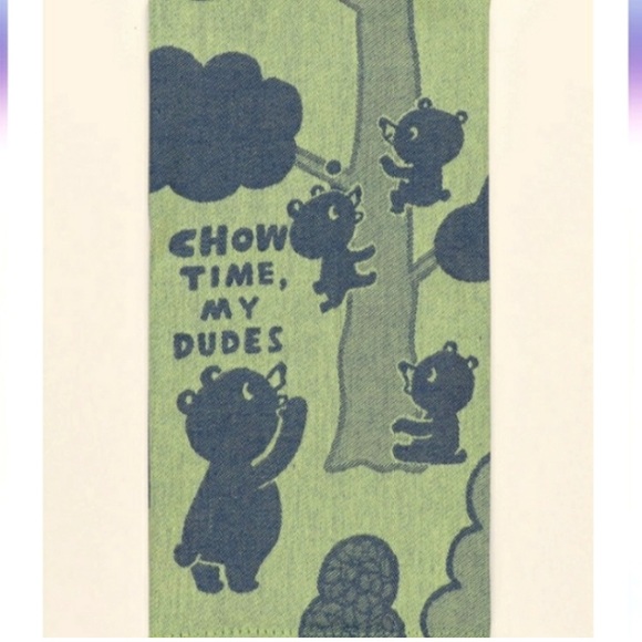 🐻Blue Q Bear Print Hand Dish Towel Green Blue Tree Kitchen “Chow Time, My Dudes” - Picture 7 of 8